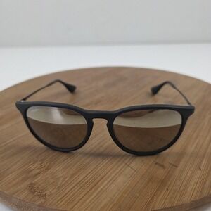 Ray-Ban Erika Sunglasses Womens 54-18 Black Brown Round Tinted Italy RB4171